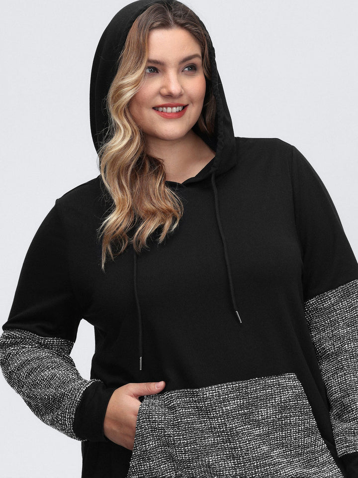 Spliced Color Contrast Textured Hoodie
