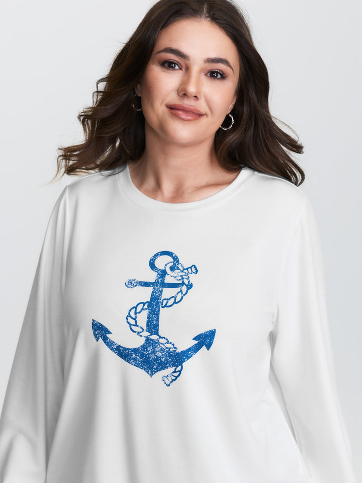Supersoft Anchor Motif Drop Shoulder Sweatshirt