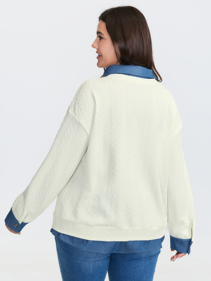 Towel Texture Teddy Embroidery Patchwork Sweatshirt
