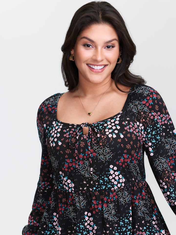 Floral Print Fit and Flare Knit Top