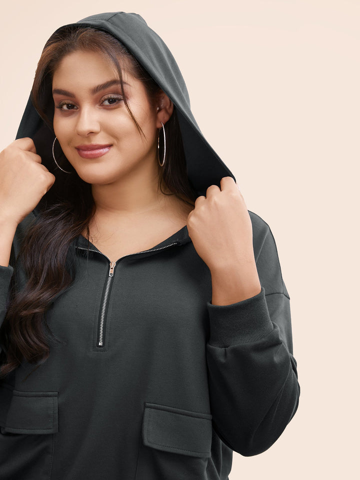 Half Zip Hooded Pocket Sweatshirt