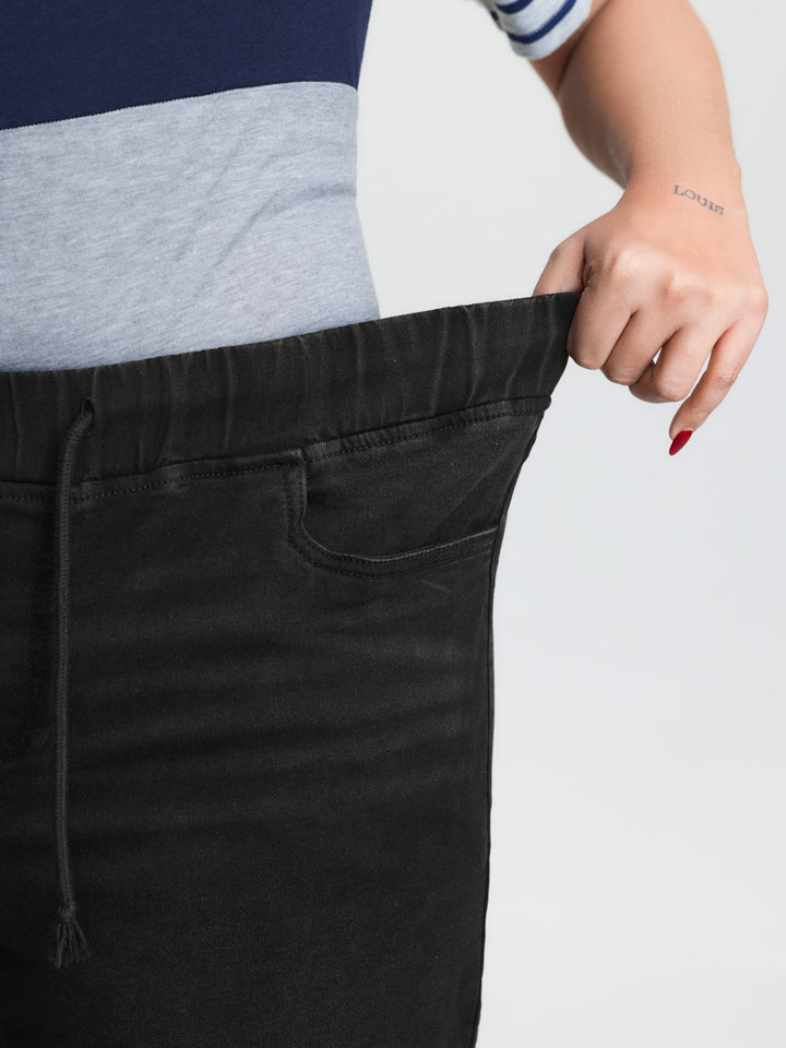 Distressed Drawstring Roll Hem Denim Shorts