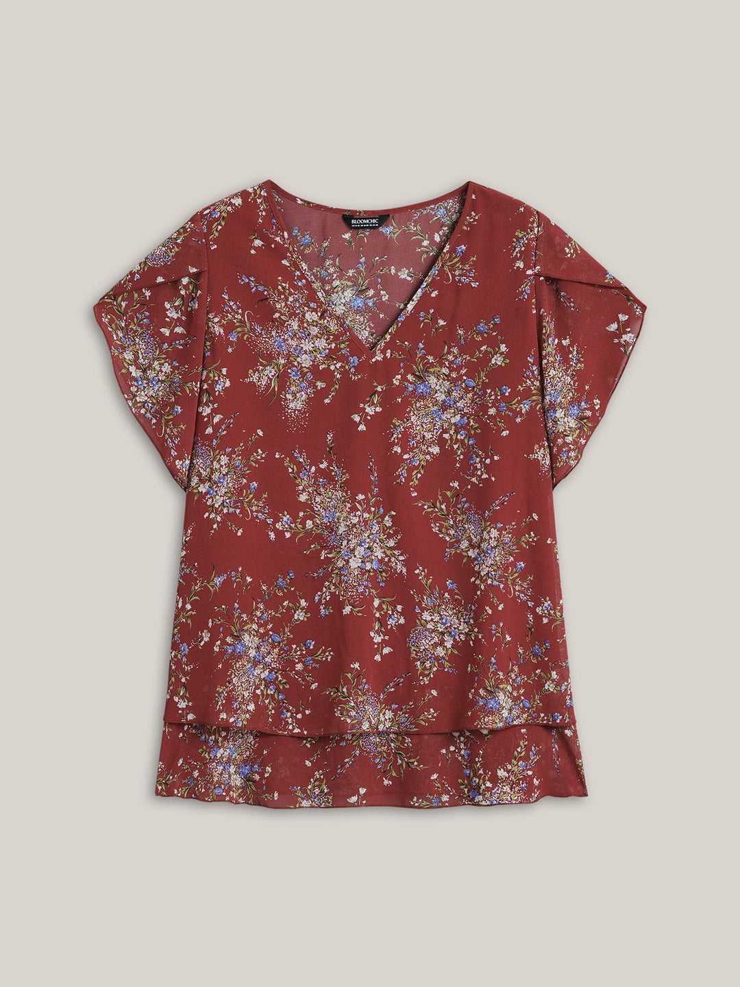 Floral Print Petal Sleeve Layered Blouse