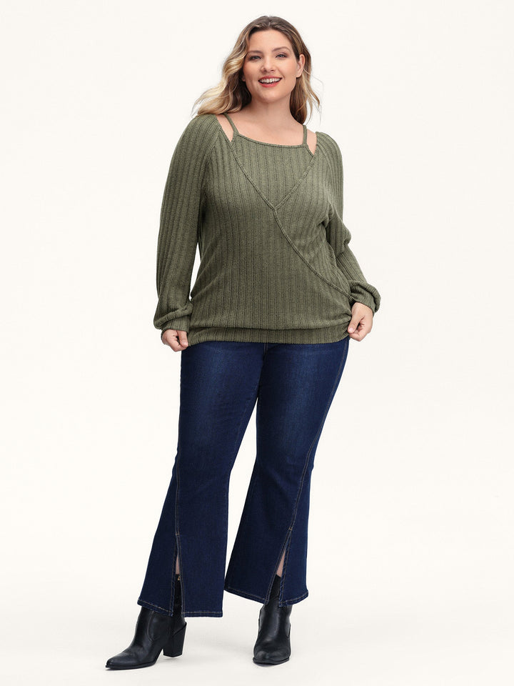 2-In-1 Textured Shoulder Straps Sweatshirt