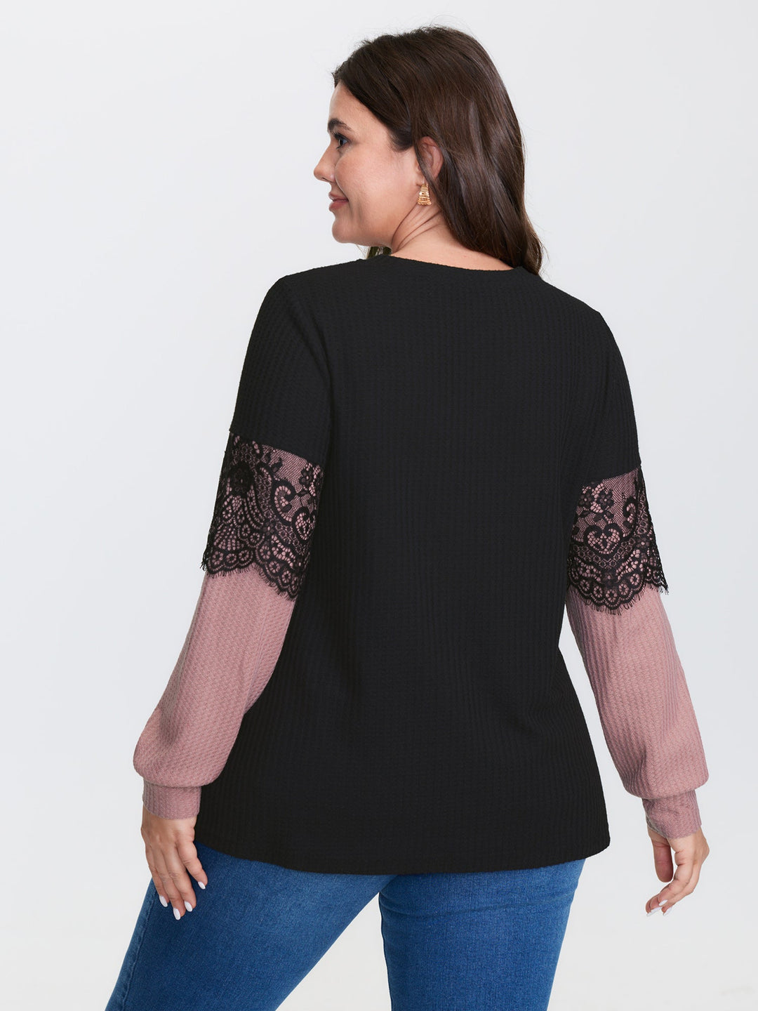 Crochet Lace Mesh Contrast Patchwork Top