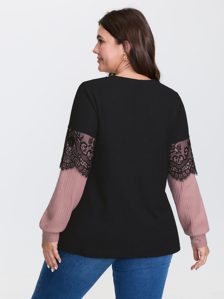 Crochet Lace Mesh Contrast Patchwork Top