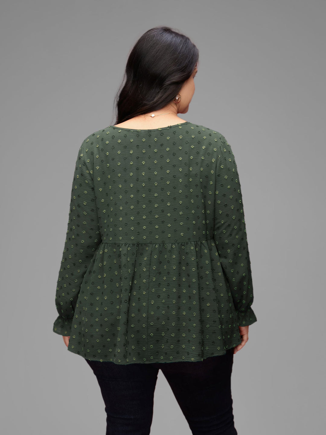 Textured Dot Elastic Cuffs A-line Blouse