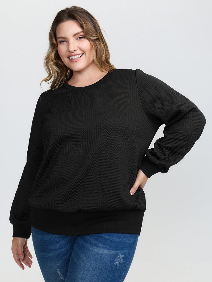 Round Neck Textured Solid Sweatshirt