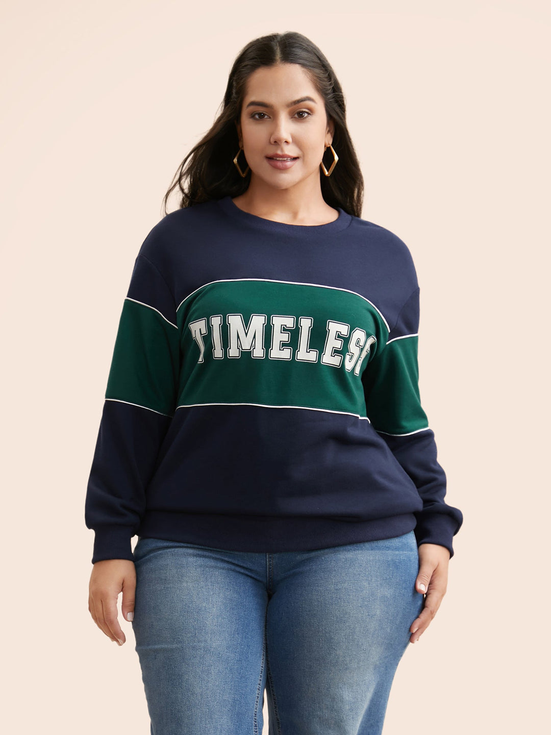 Crew Neck Letter Print Contrast Sweatshirt