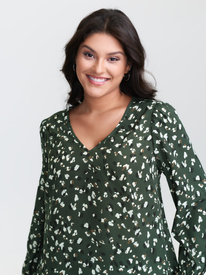Leopard Print Stretchy Cuff Sleeve Blouse