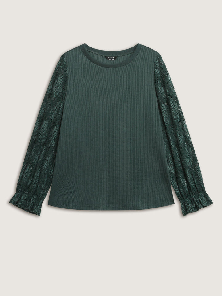 Lace Shirred Cuff Sleeve Sweatshirt