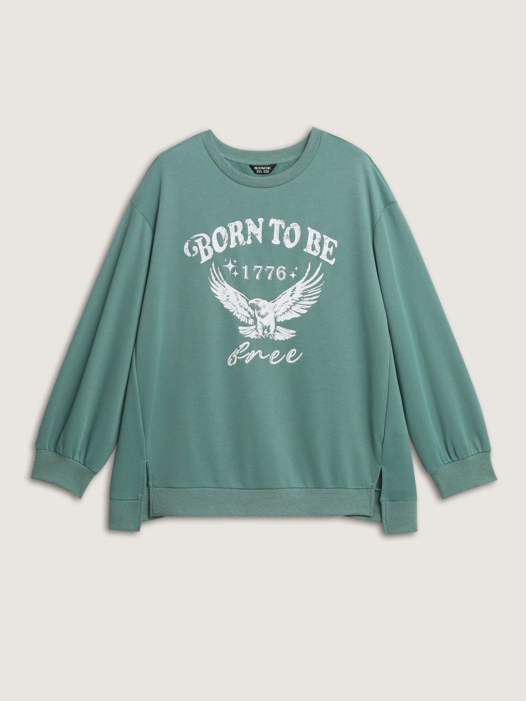 Printed Slogan Slit Sides Ribbed Sweatshirt
