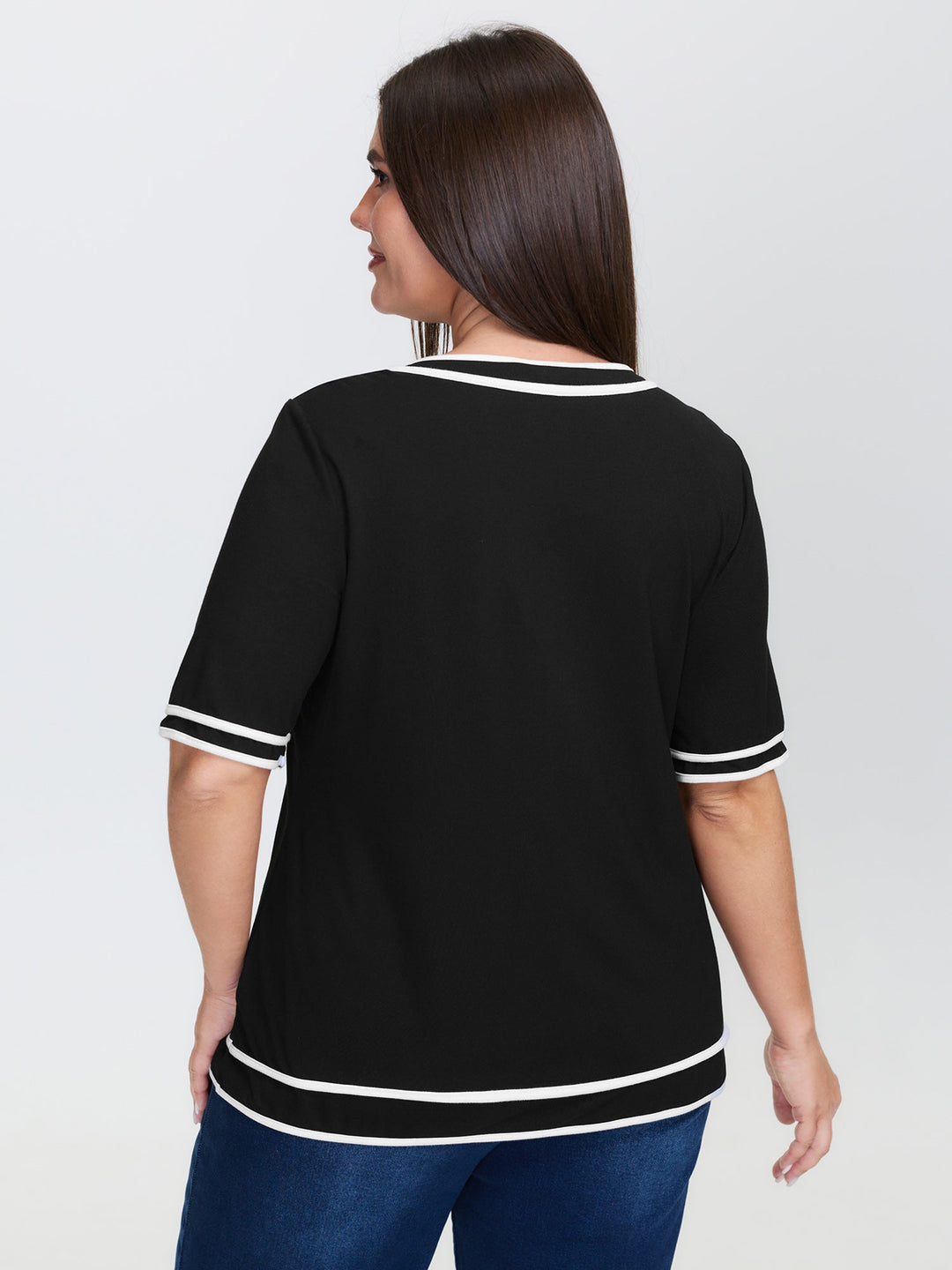 Supersoft Sailor Neck-Tie Contrast Knit Top