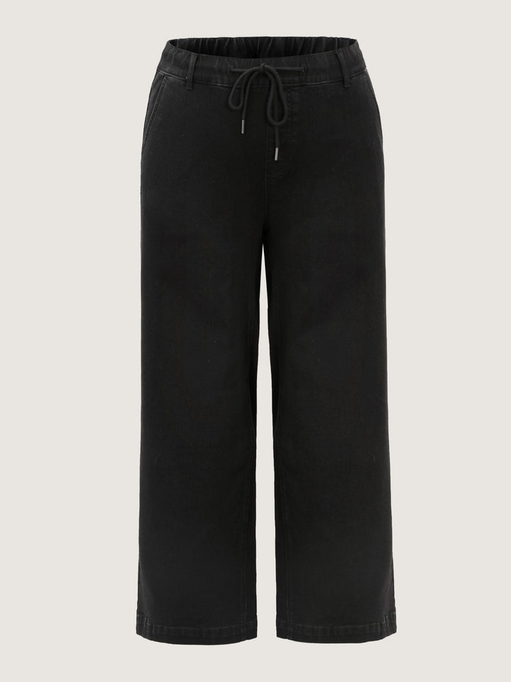 Stretchy Pull-On Drawstring Waist Wide-Leg Jeans
