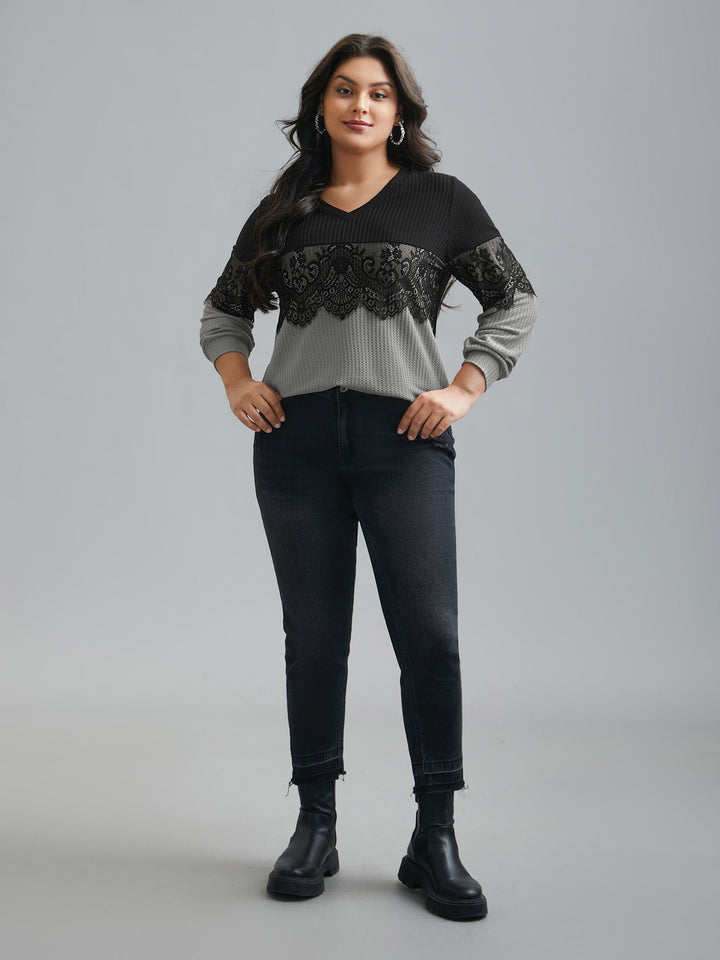 Crochet Lace Mesh Contrast Patchwork Top