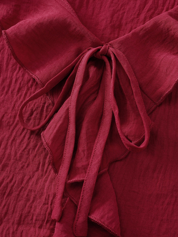 Ruffled V-Neck Curvy Edge Blouse