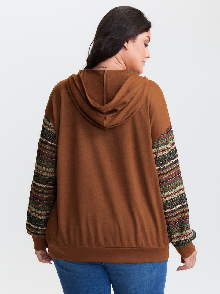 Color Contrast Stripe Textured Hoodie