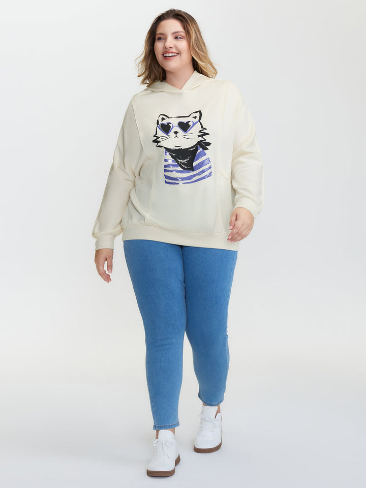 Supersoft Cat Embroidered Sequin Hoodie