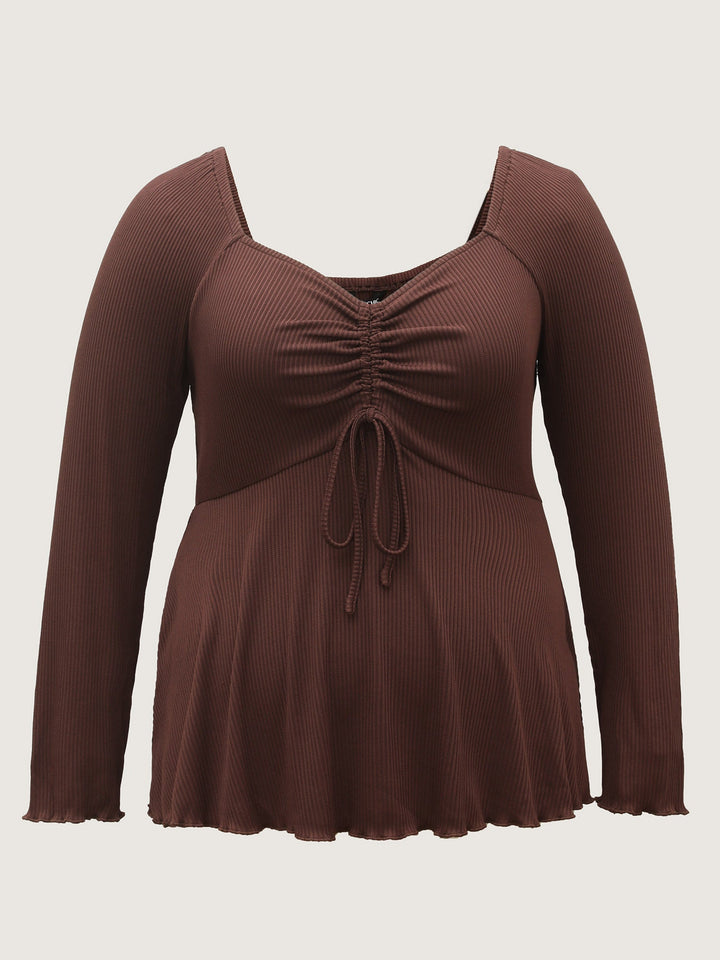 Ribbed Adjustable Drawstring Bodice Flared T-Shirt