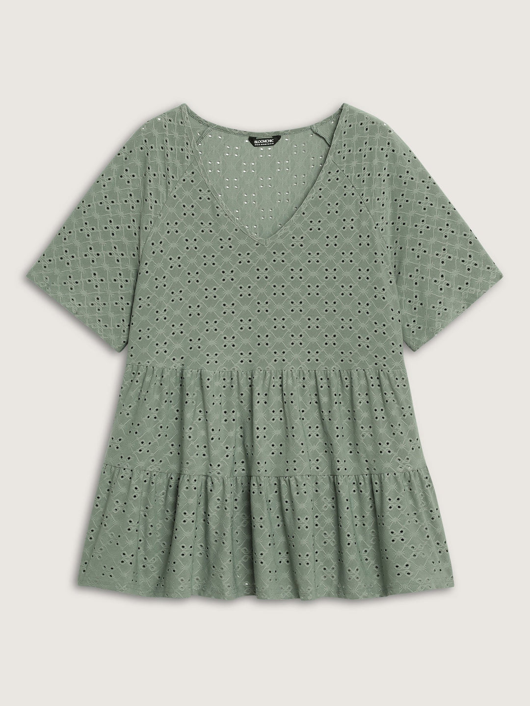 Solid Broderie Anglaise Ruffle Layered Hem T-shirt