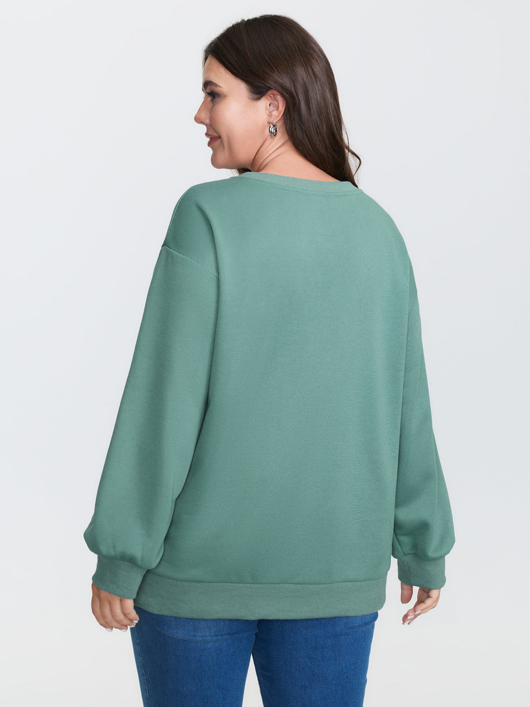 Printed Slogan Slit Sides Ribbed Sweatshirt