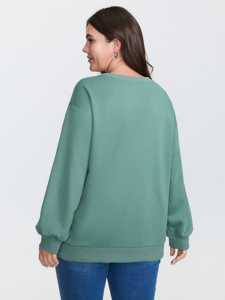 Printed Slogan Slit Sides Ribbed Sweatshirt