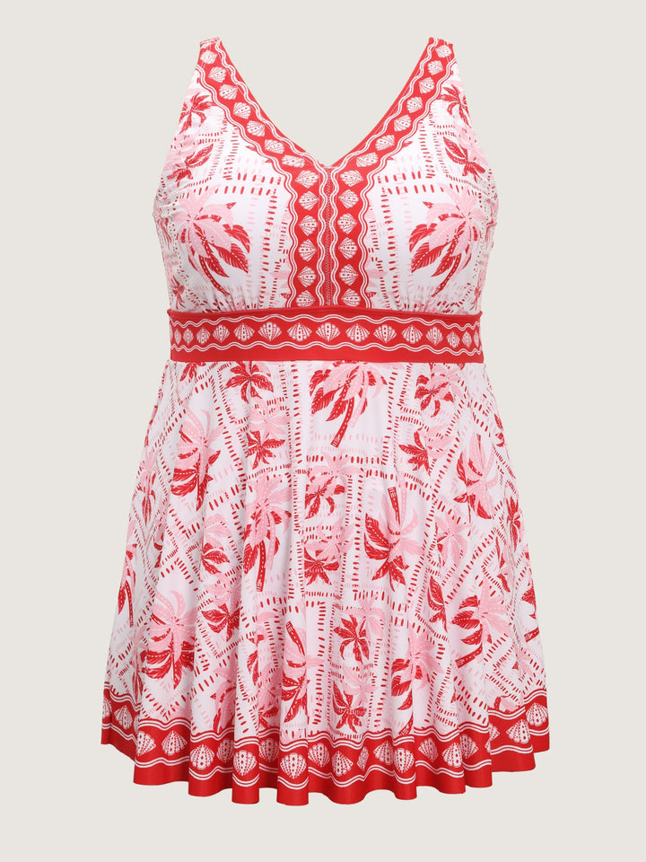 Anti-Float Ties Palm Tree Swim Dress