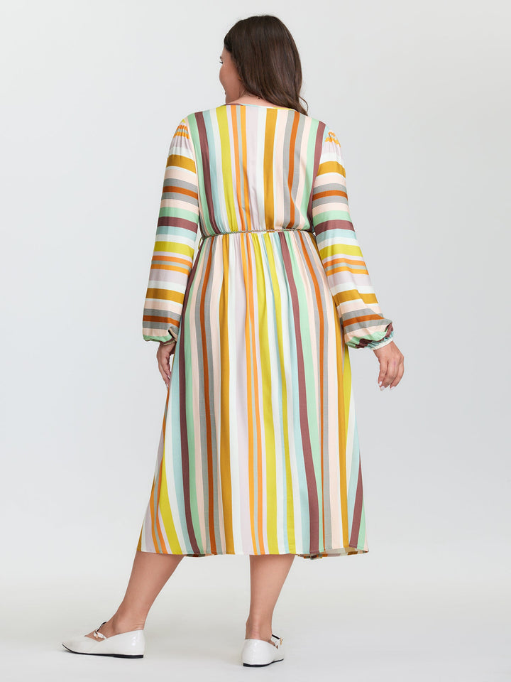 Supersoft Striped Wrap Neckline Midi Dress