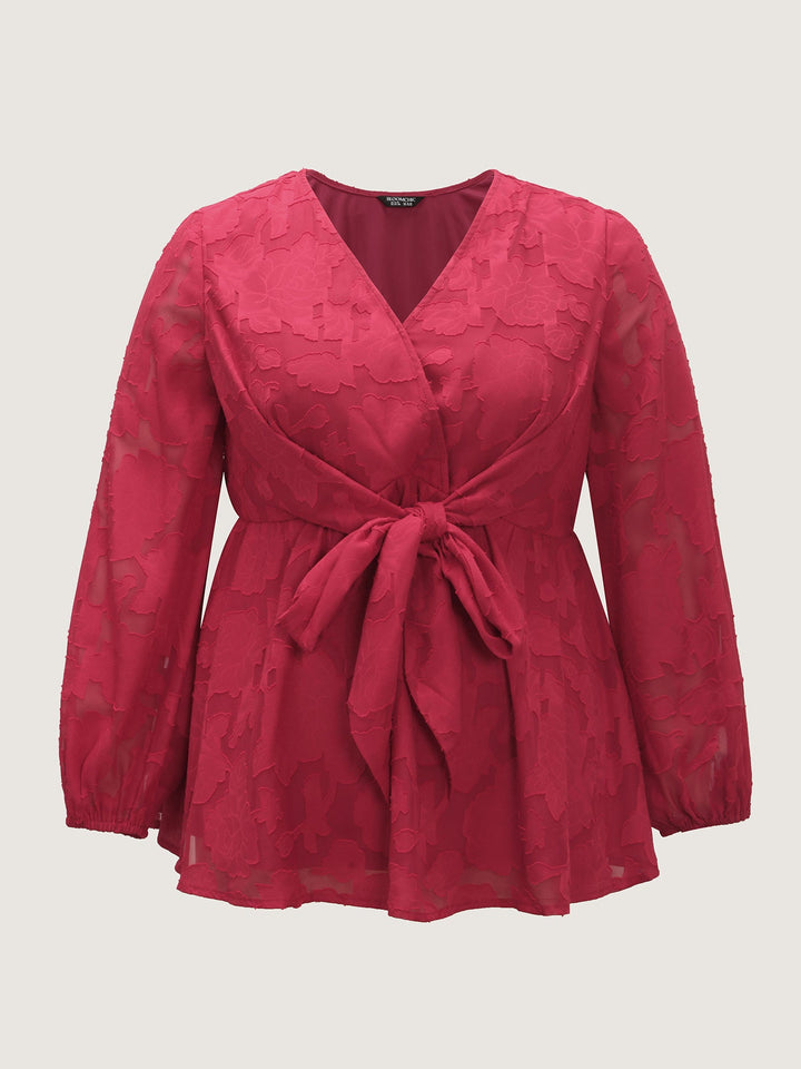 Cut-Out Flower Adjustable Belt Blouse