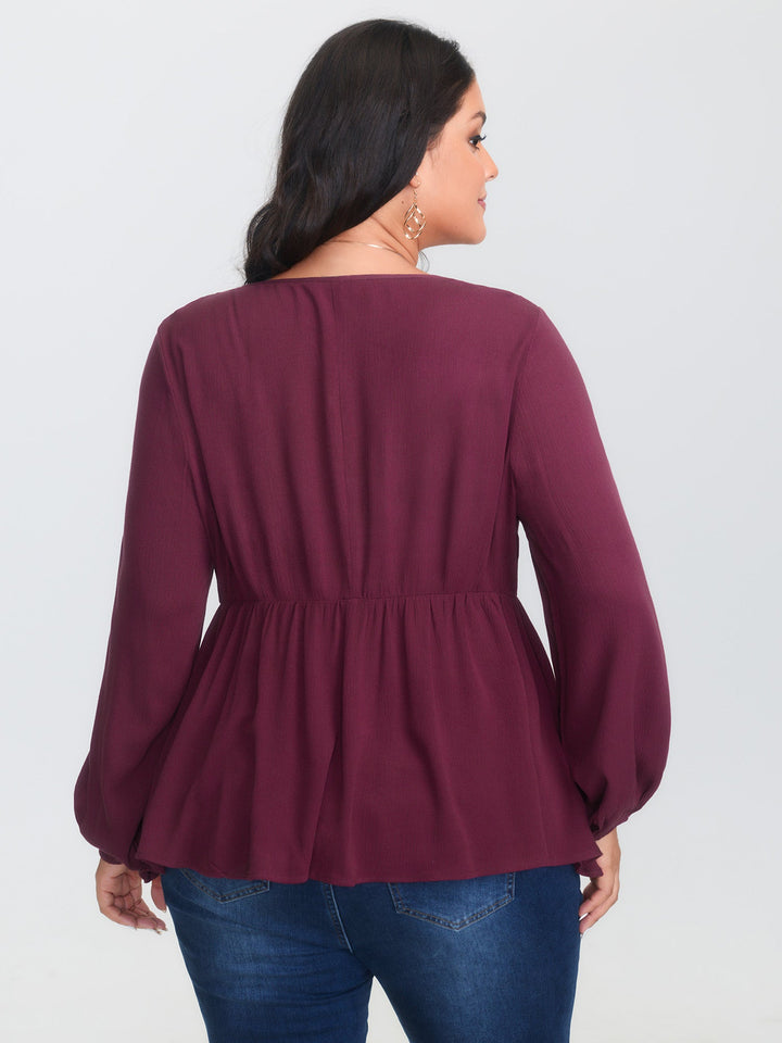 Geometric Print Cinched Flared Blouse