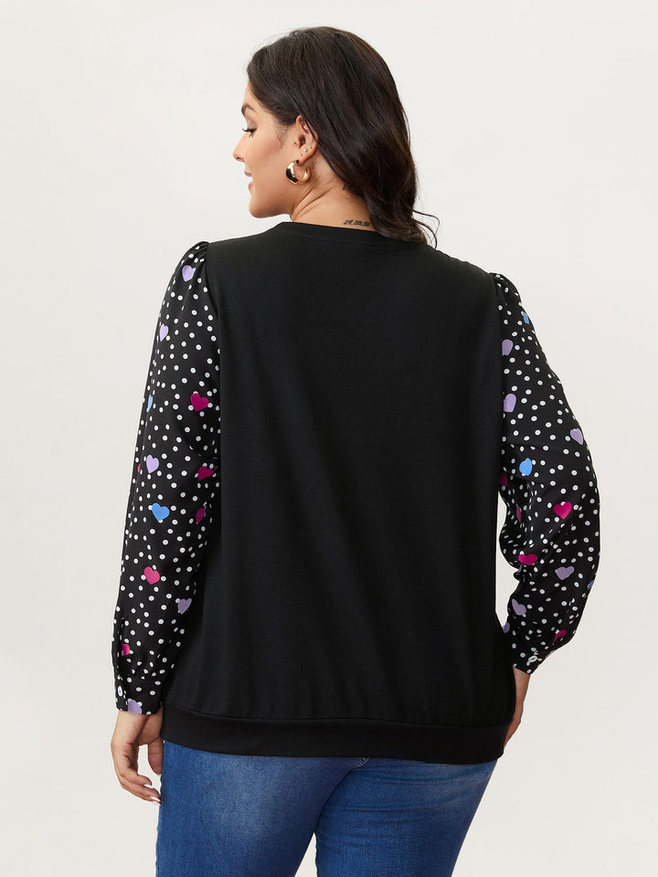 Colorful Heart Print V-Neck Blouse
