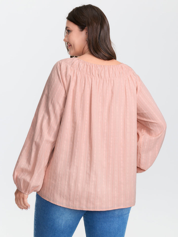 Pure Cotton Jacquard Neck-Tie Blouse