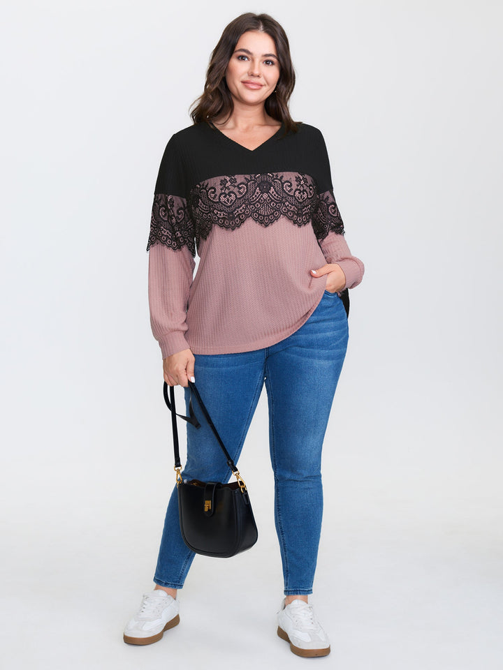 Crochet Lace Mesh Contrast Patchwork Top