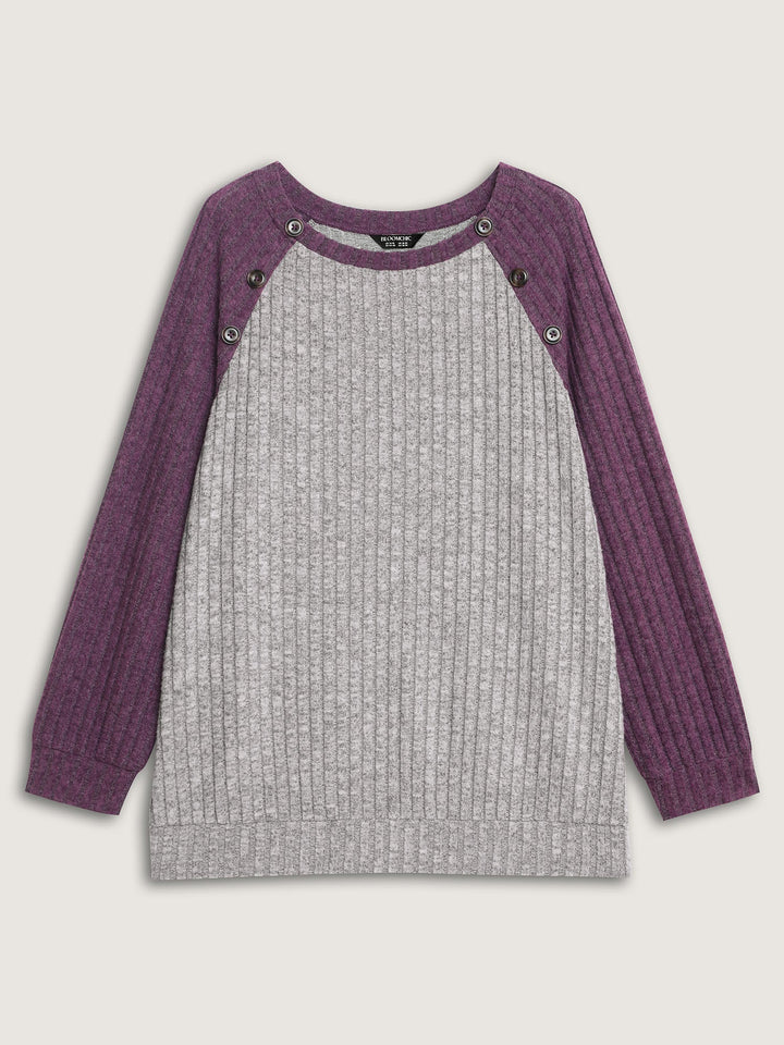 Heather Textured Color Contrast Sweatshirt