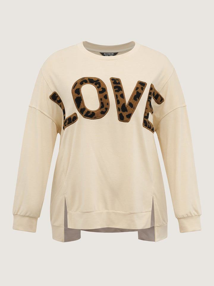 Wild Love Print Slit Hem Sweatshirt