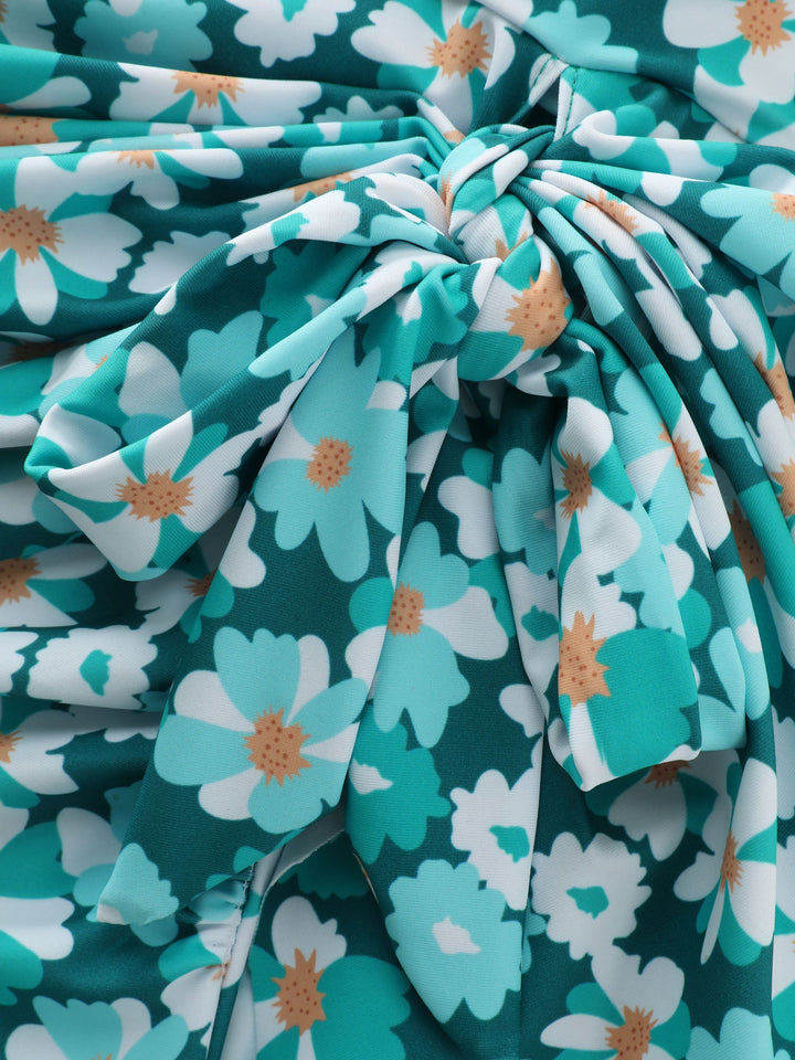 Floral Print Knotted Tie Hem Swim Dress
