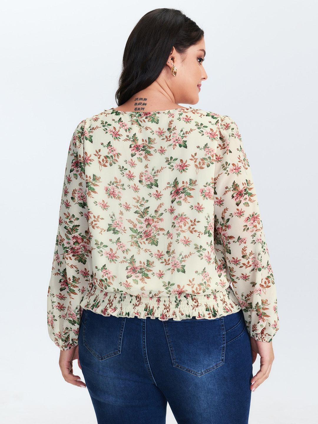Floral Print Shirred Hem Blouse