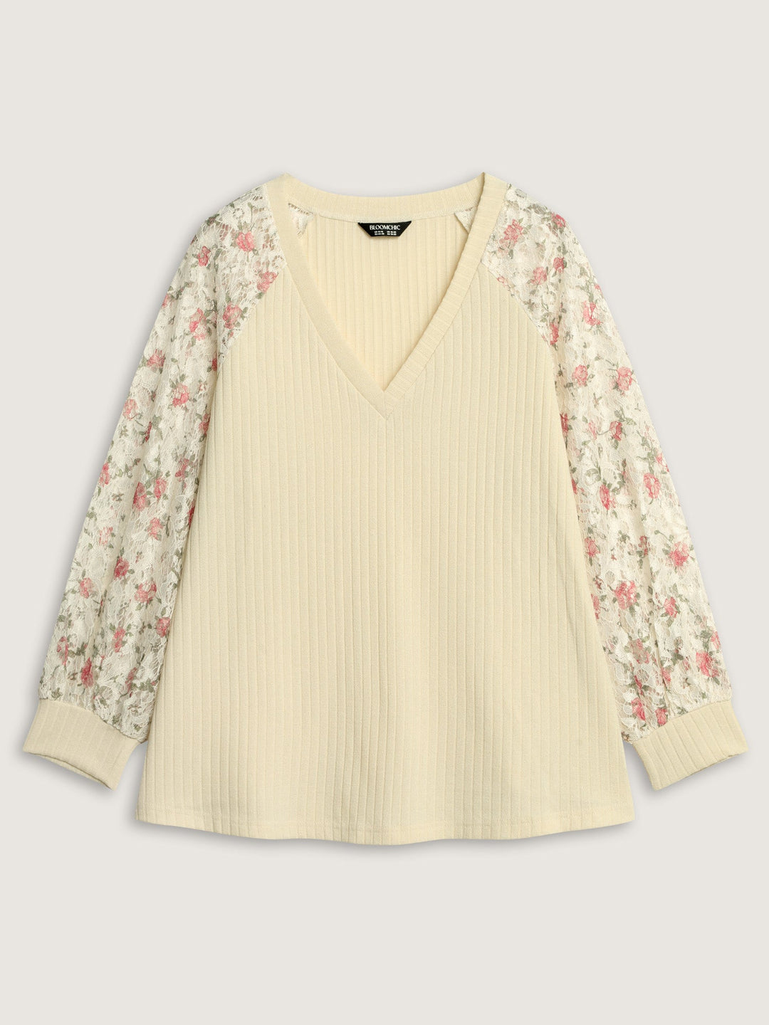 Floral Lace V-Neck Spliced Sweatshirt