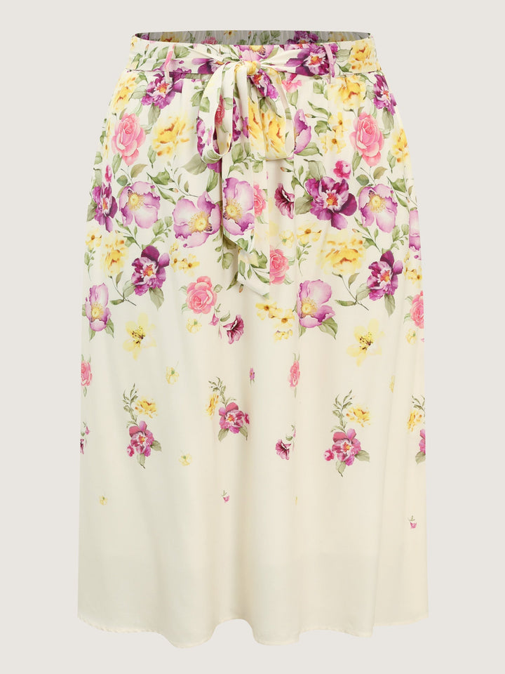 Sweet Floral Print Stretchy Waist Midi Skirt