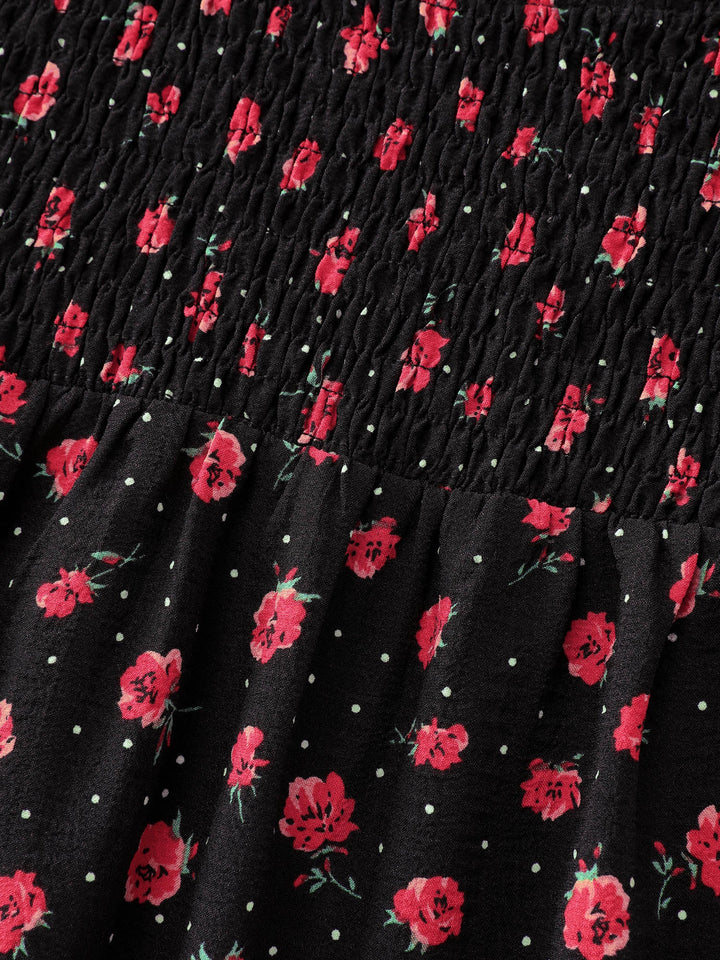 Shirred Ruffled Collar Floral Blouse
