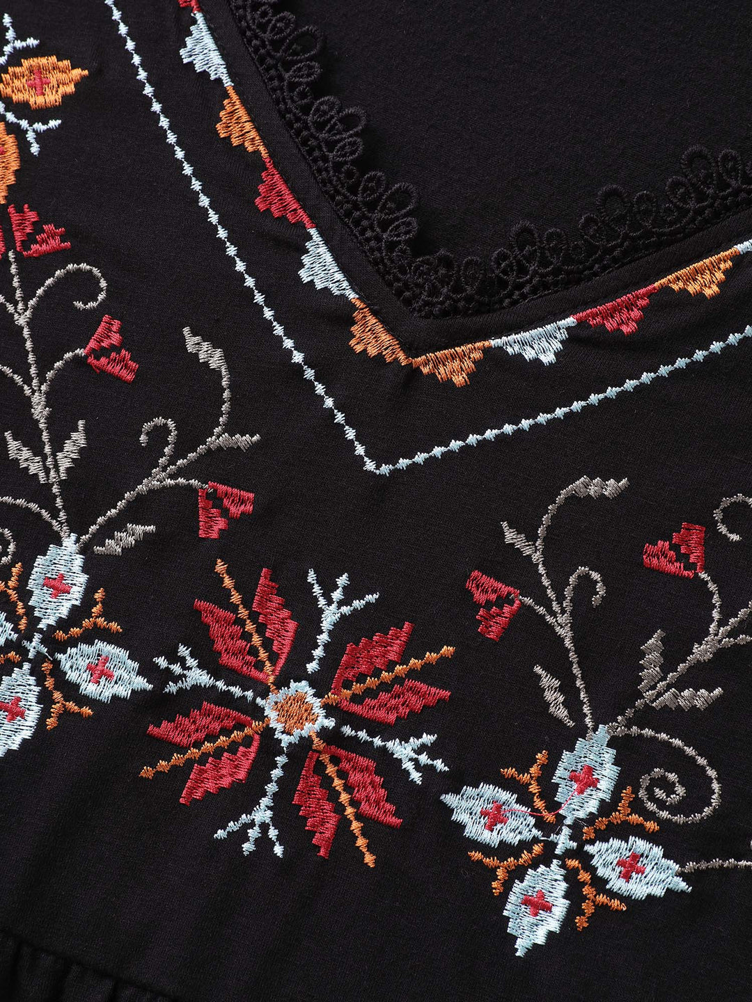 Color Floral Embroidery Lace Knit Top