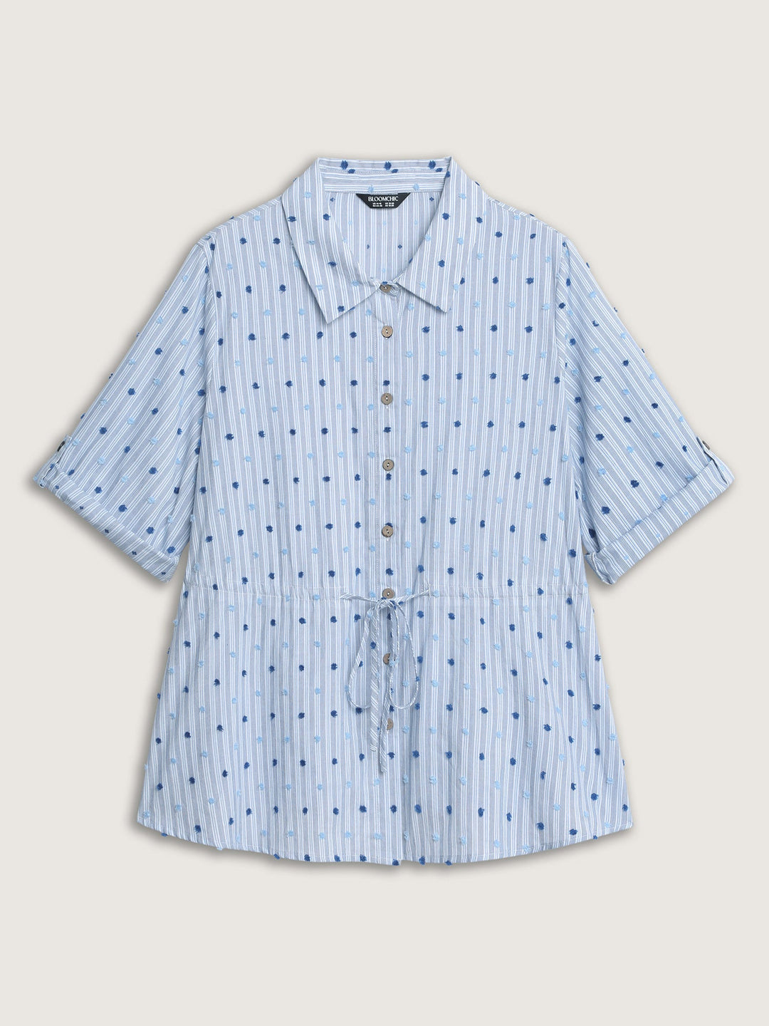 Cotton Striped Drawstring Waist Button-Down Shirt