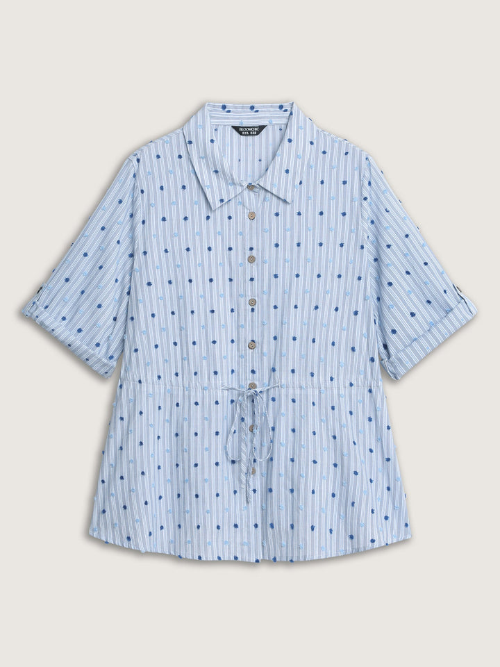 Cotton Striped Drawstring Waist Button-Down Shirt