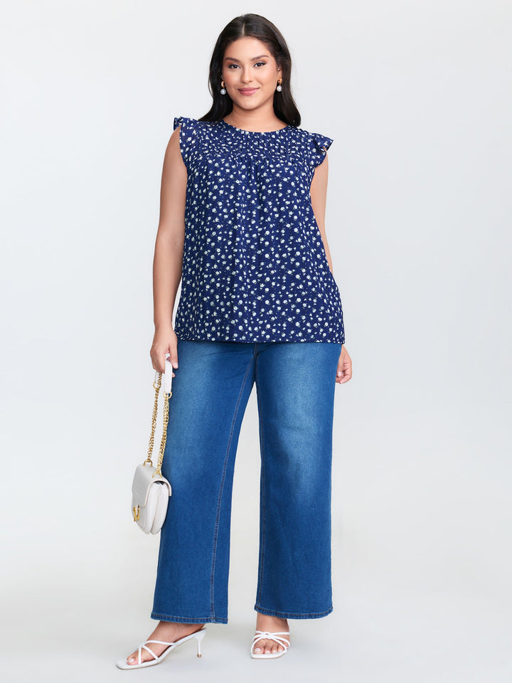Floral Print Flutter Sleeve Blouse