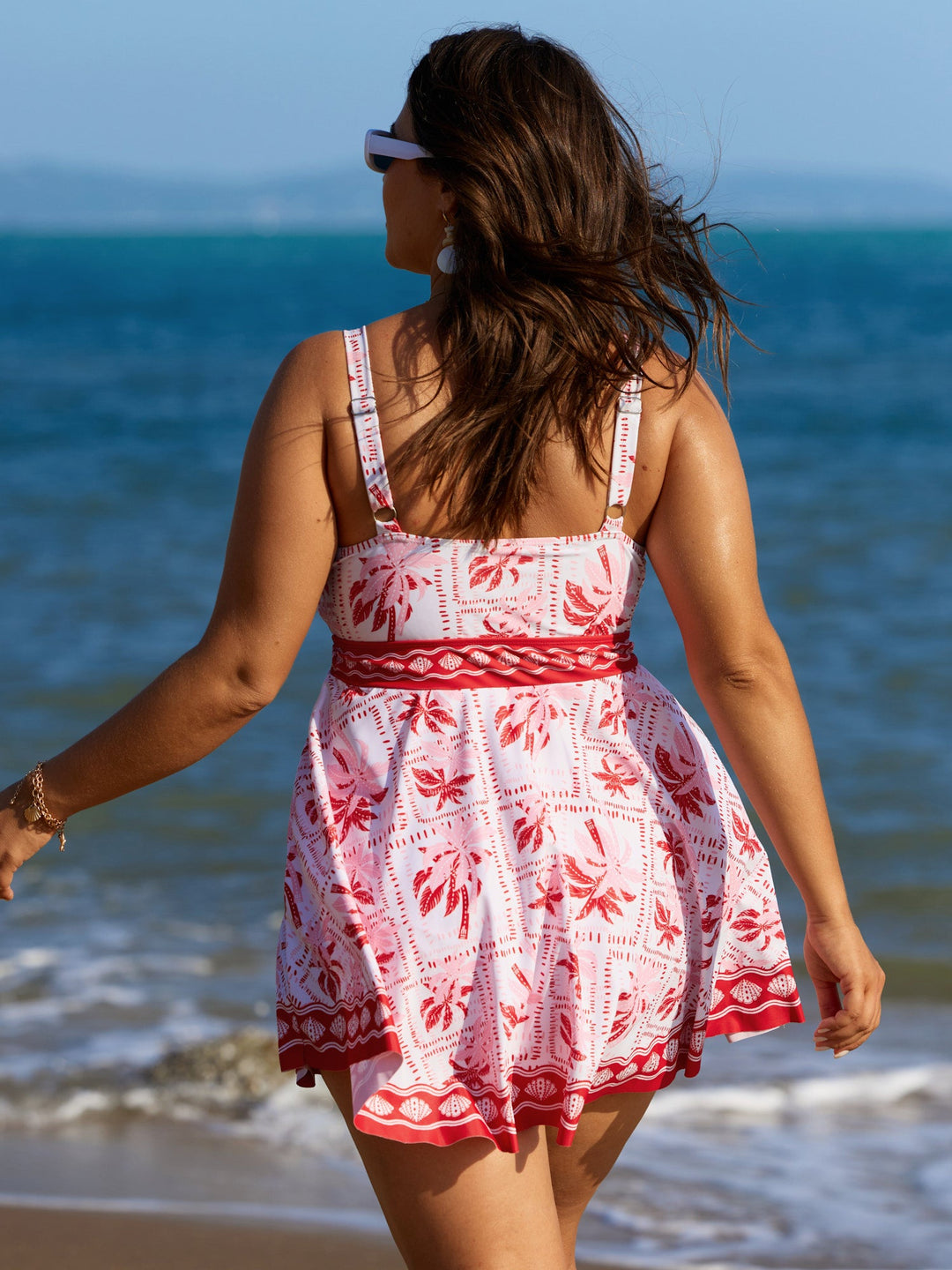 Anti-Float Ties Palm Tree Swim Dress