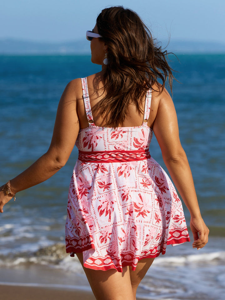 Anti-Float Ties Palm Tree Swim Dress