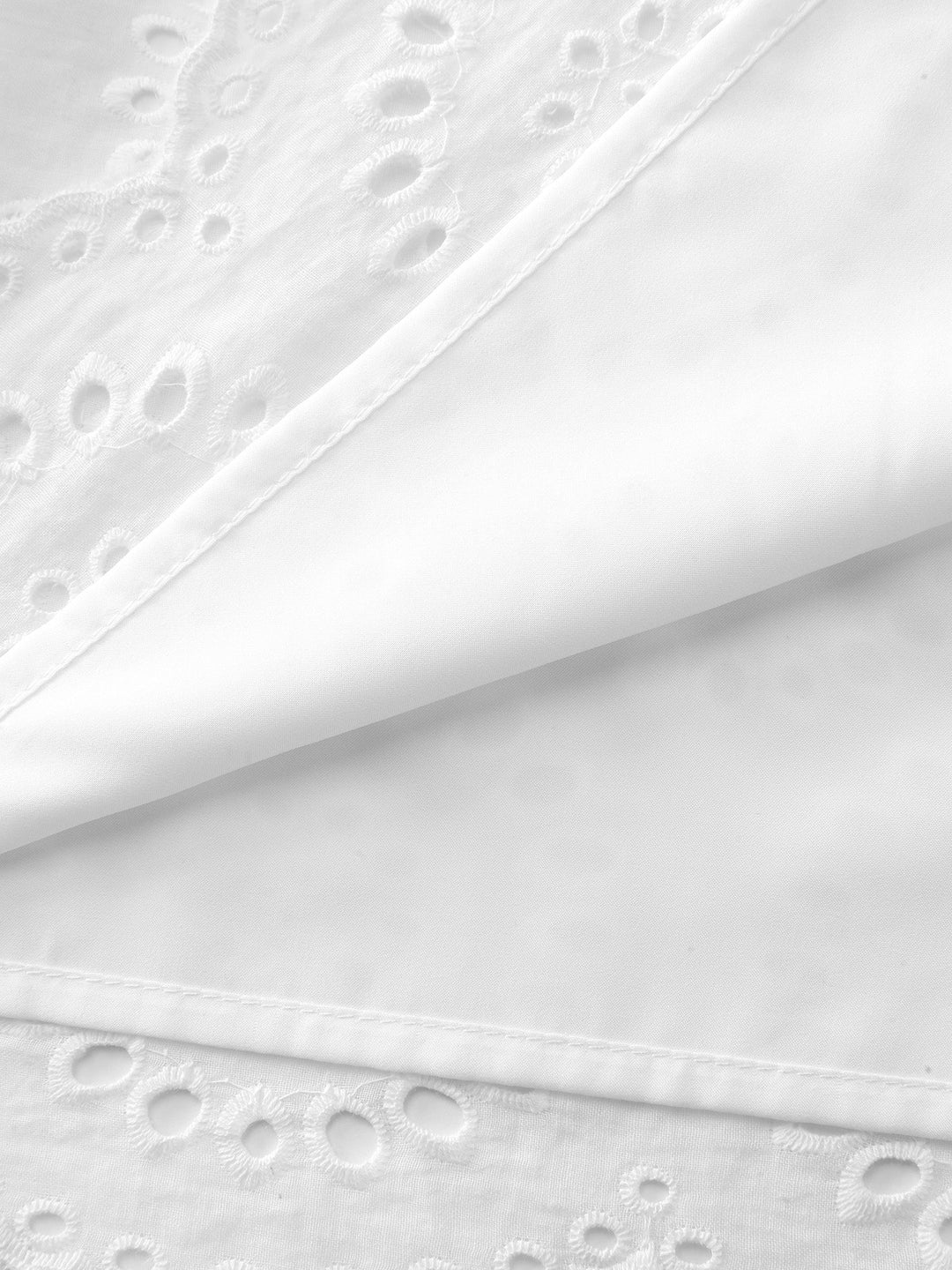 Floral Eyelet Trim Notched Collar Blouse