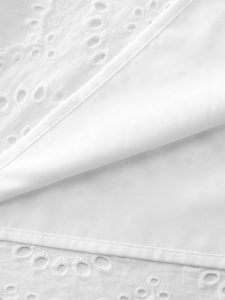 Floral Eyelet Trim Notched Collar Blouse