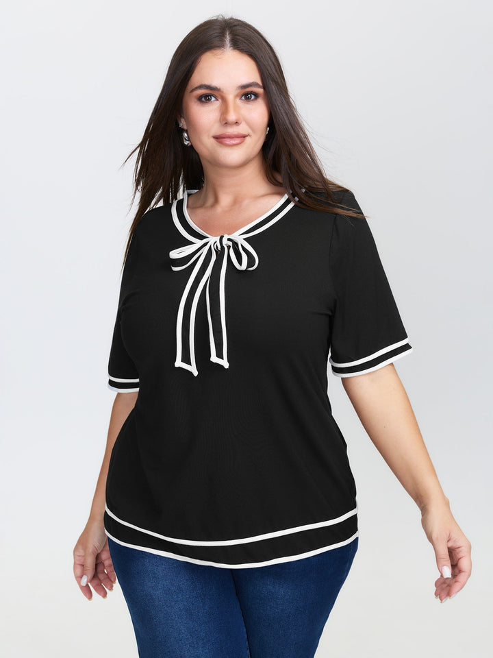 Supersoft Sailor Neck-Tie Contrast Knit Top