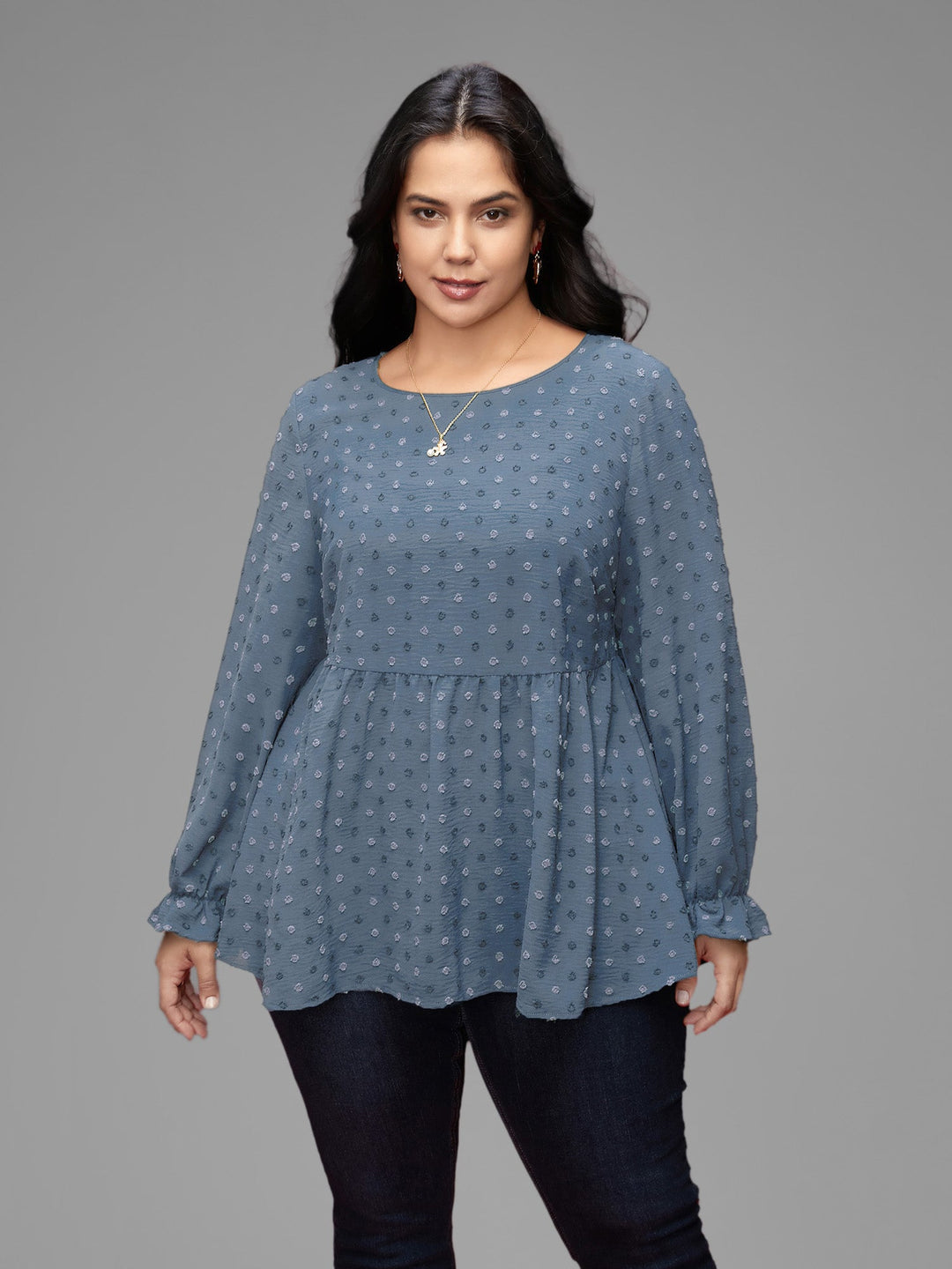 Textured Dot Elastic Cuffs A-line Blouse